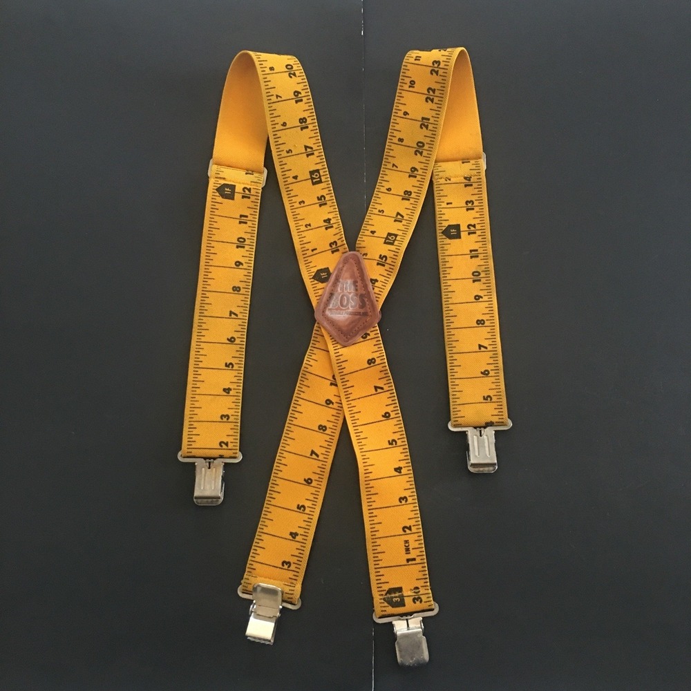 Yardstick Tape Measure Suspenders " The Boss" Adjustable, Stretchy, EUC